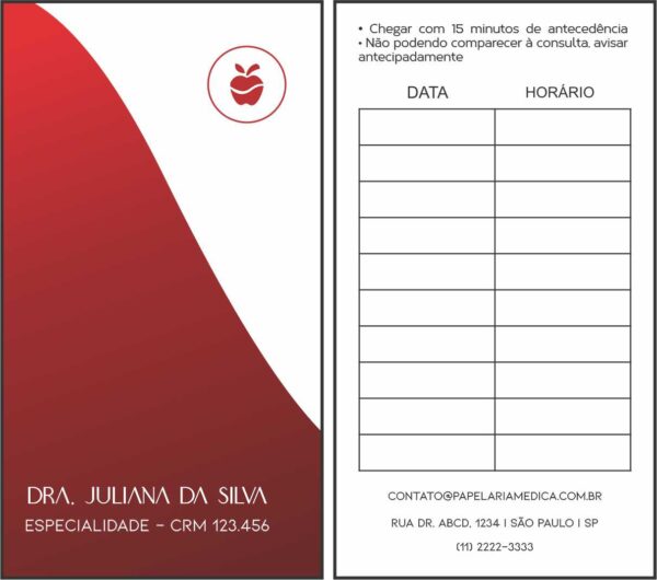 Cartão de Agendamento Nutricionista Rosário