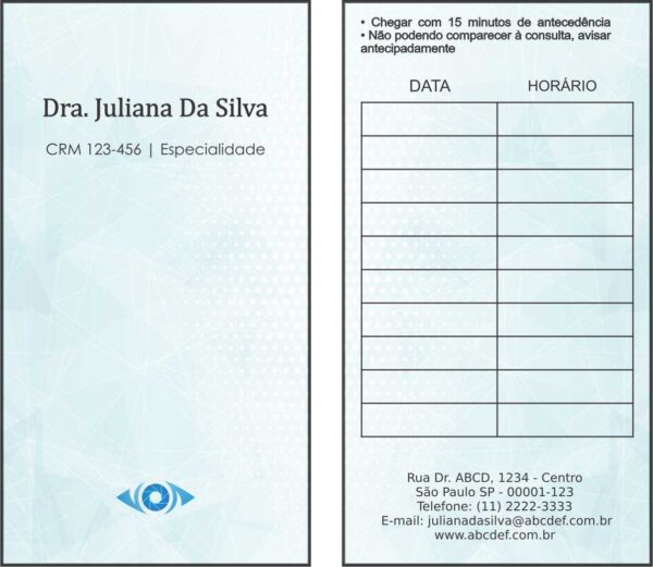 Cartão de Agendamento Oftalmologia Gotemburgo