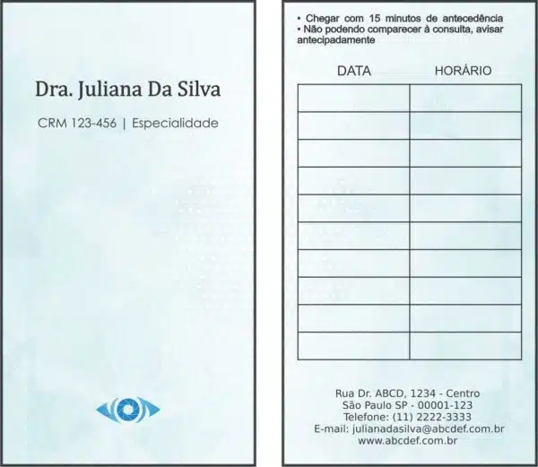 Cartão de Agendamento Oftalmologia Gotemburgo