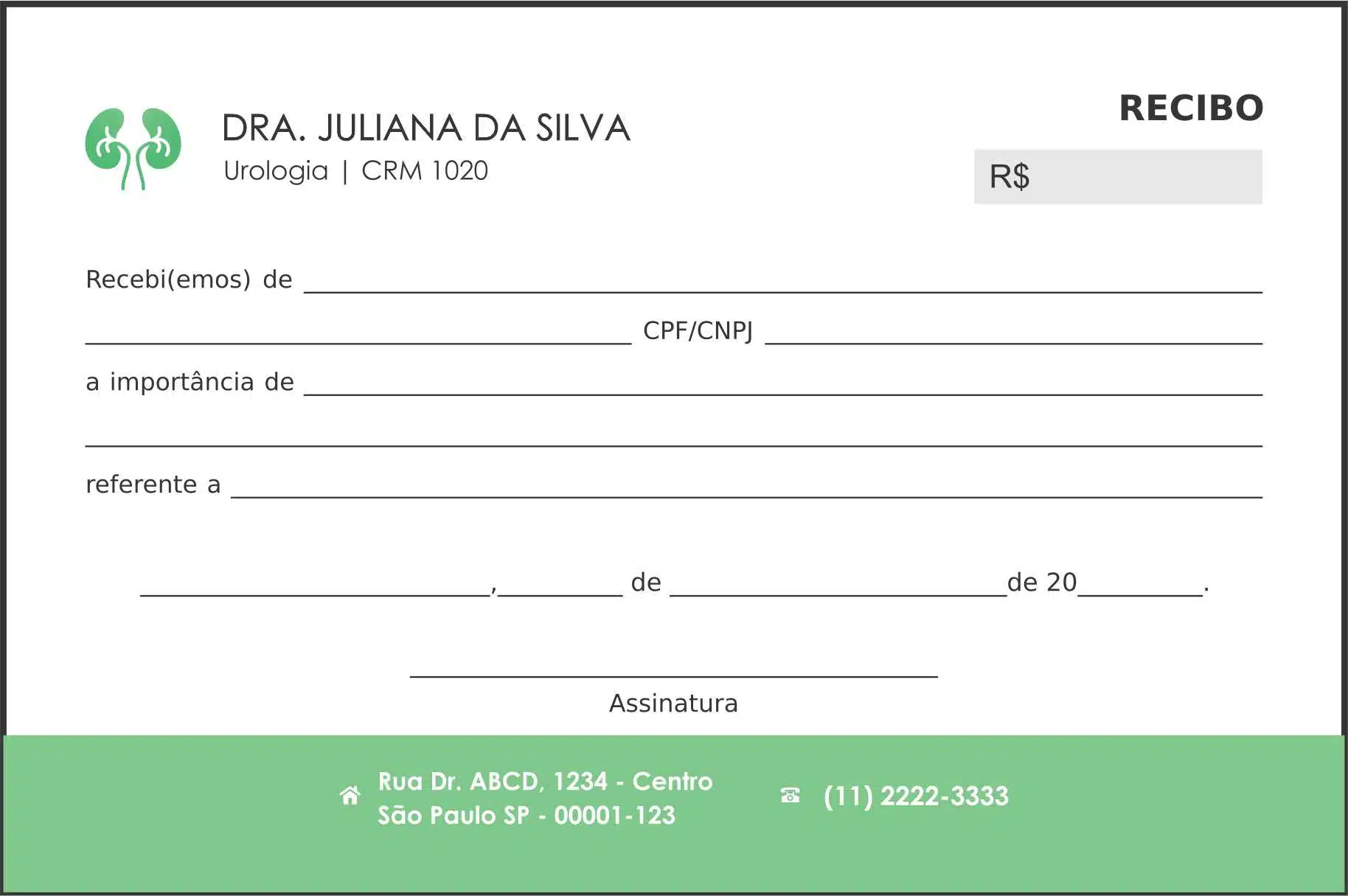 Recibo em 2 vias Urologia Braga
