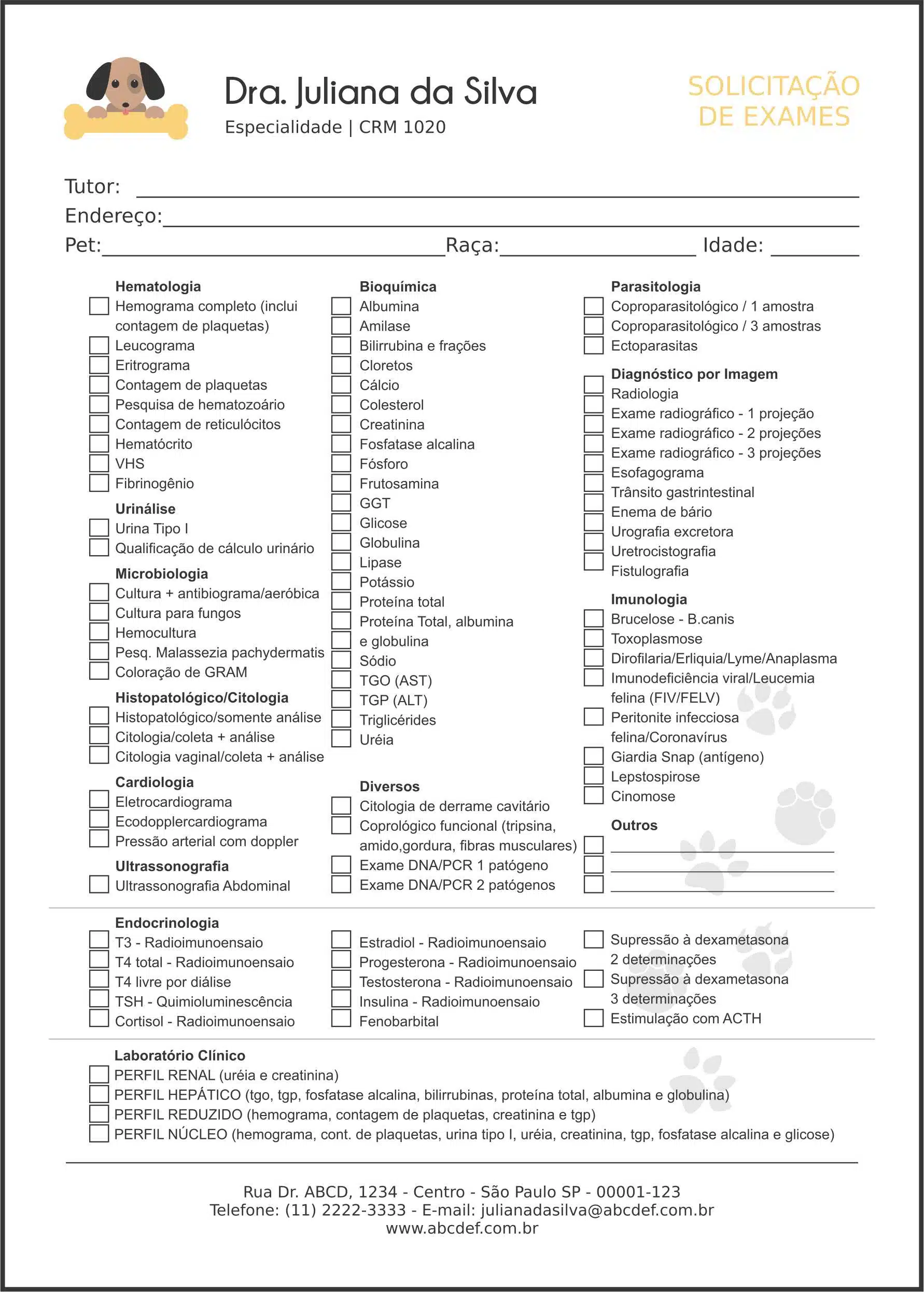 Solicitação de Exames Veterinário Linz