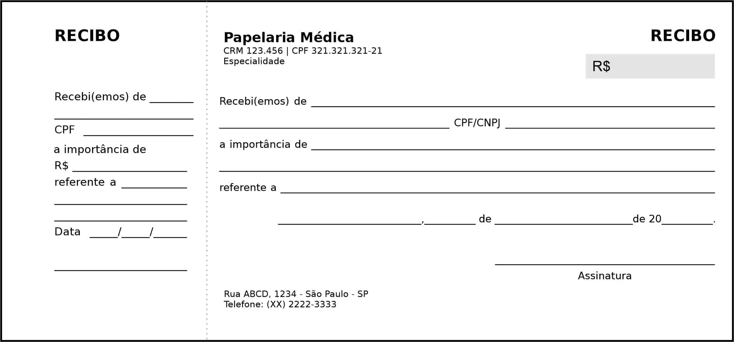 Recibo com Canhoto Clínica Geral Minya