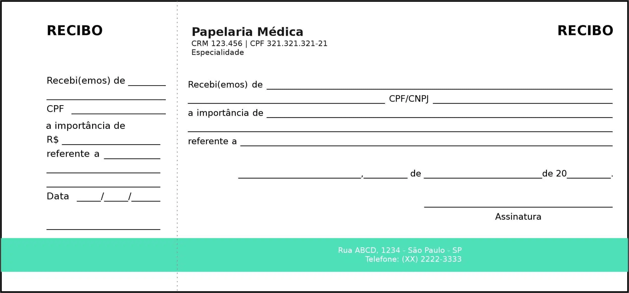 Recibo com Canhoto Clínica Geral Dendera