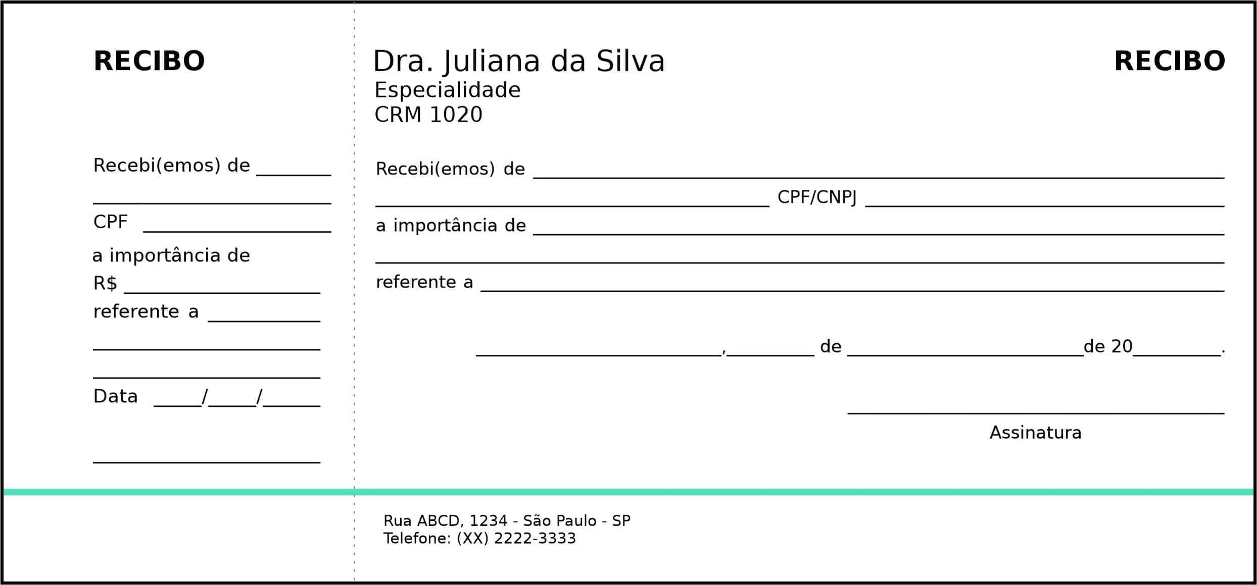 Recibo com Canhoto Clínica Geral Esna