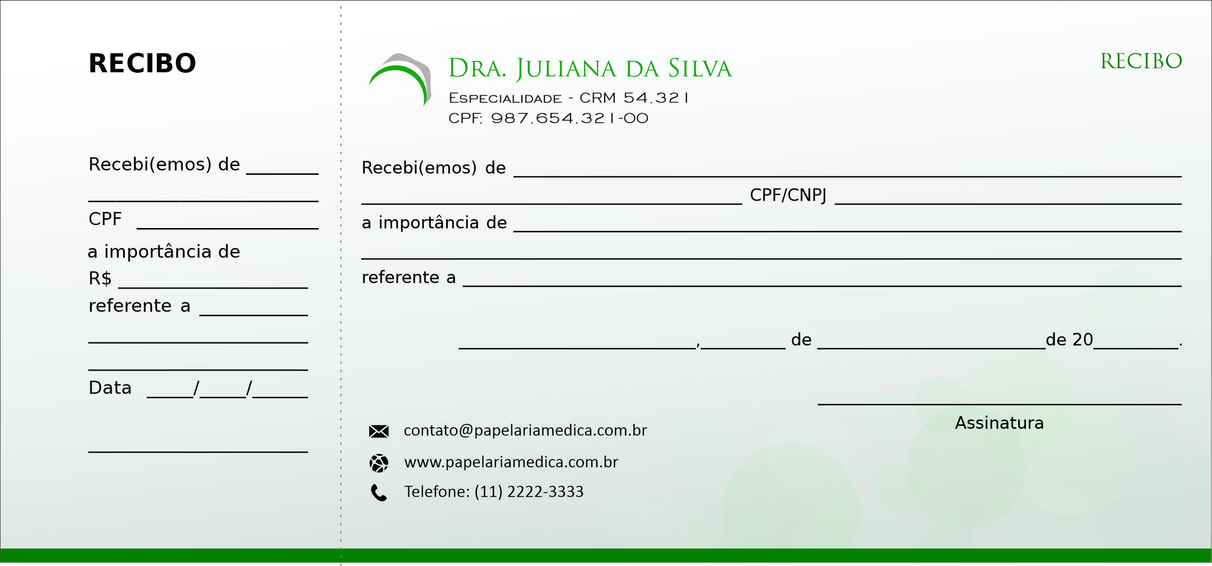 Recibo com Canhoto Clínica Geral Porto Fuad