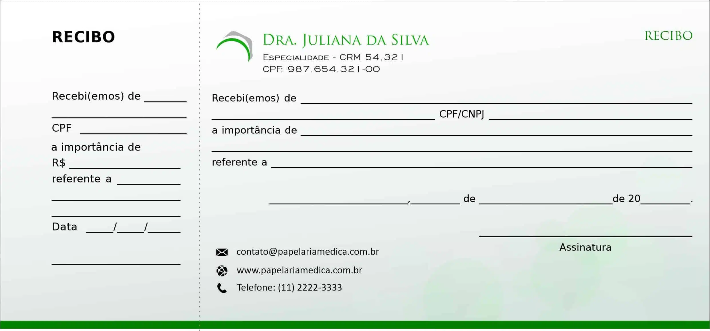 Recibo com Canhoto Clínica Geral Porto Fuad