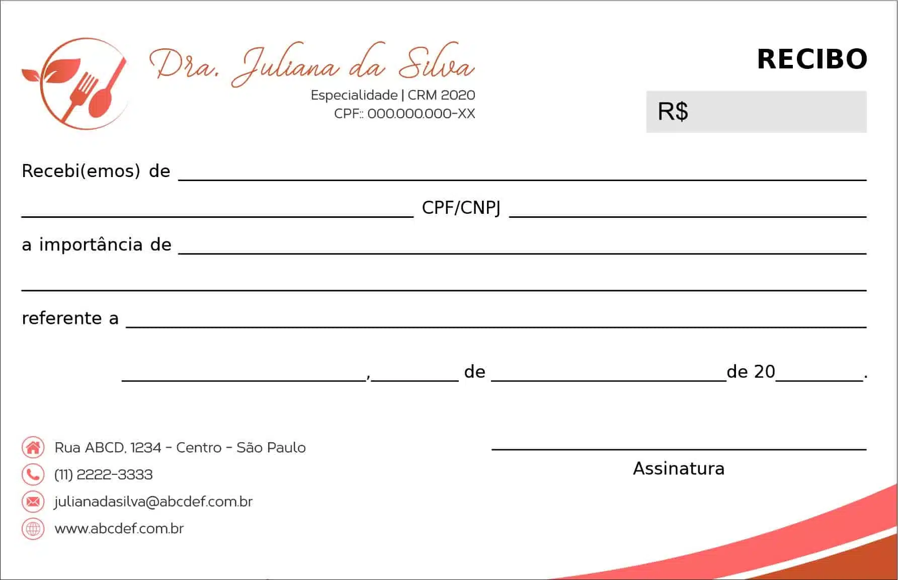 Recibo em 2 vias Nutrição San Luis
