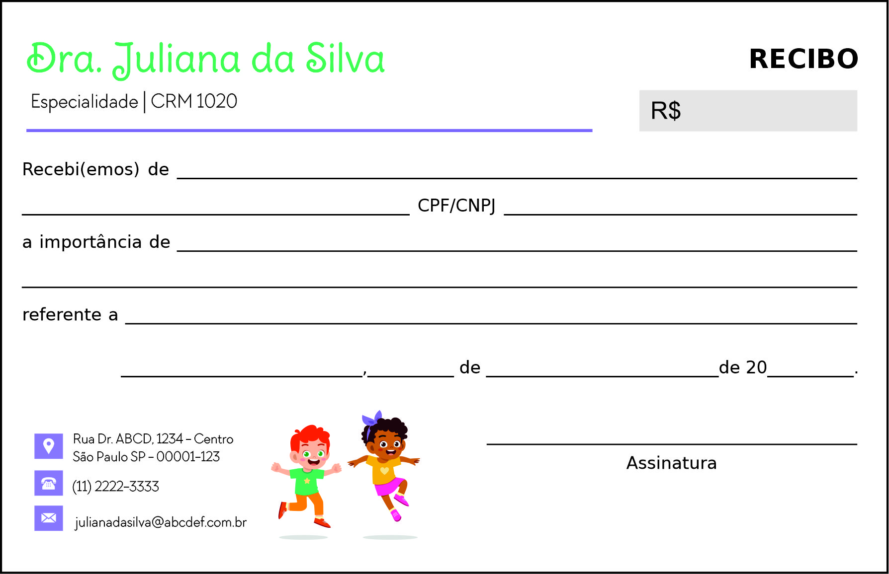Recibo em 2 vias Pediatra Opole