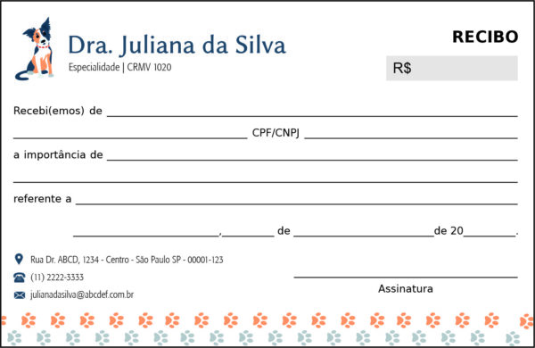 Recibo em 2 vias Veterinário Wels Recibo em 2 vias Veterinário Wels