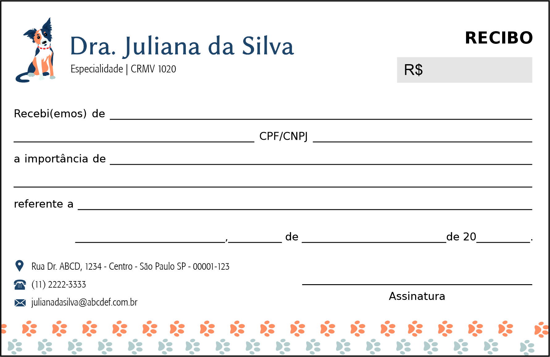 Recibo em 2 vias Veterinário Wels