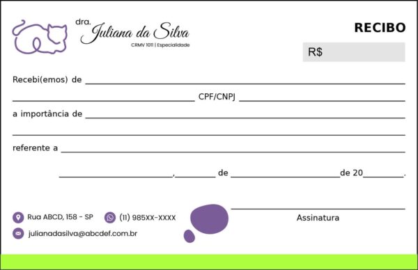 Recibo em 2 vias Veterinário Liezen Recibo em 2 vias Veterinário Liezen