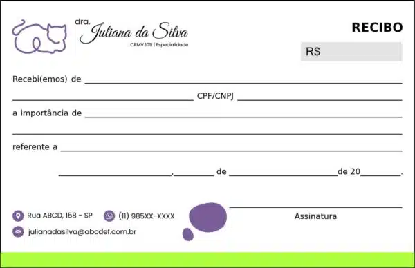 Recibo em 2 vias Veterinário Liezen Recibo em 2 vias Veterinário Liezen