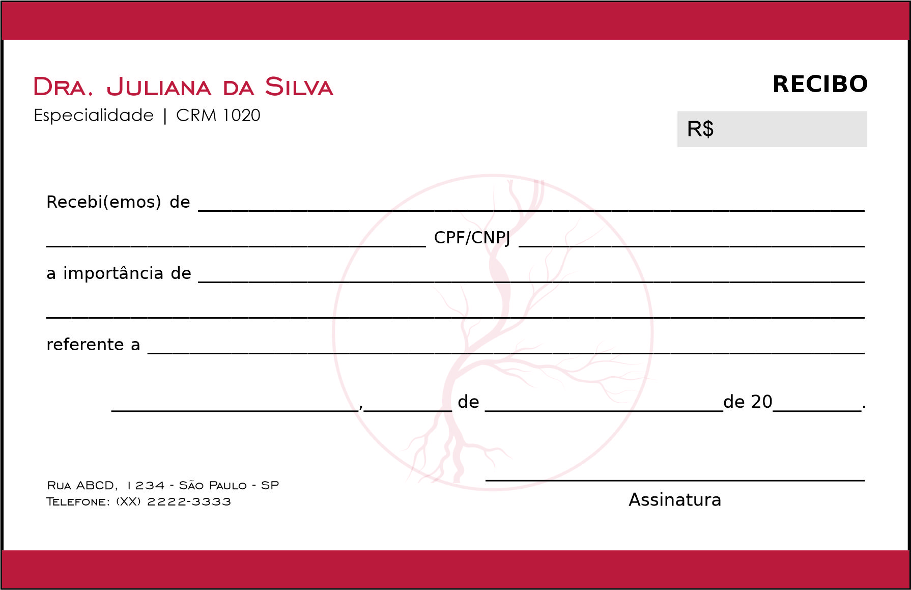 Recibo em 2 vias Angiologia e Vascular Antuérpia