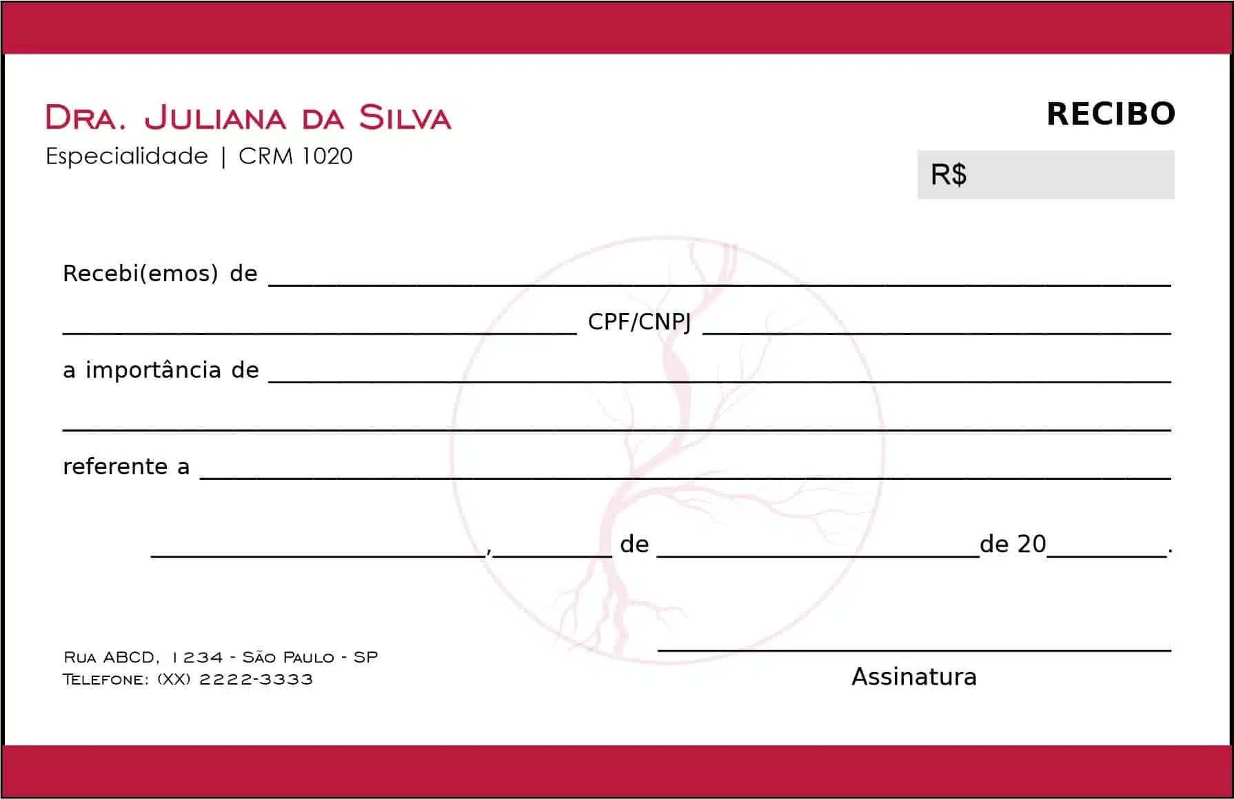 Recibo em 2 vias Angiologia e Vascular Antuérpia