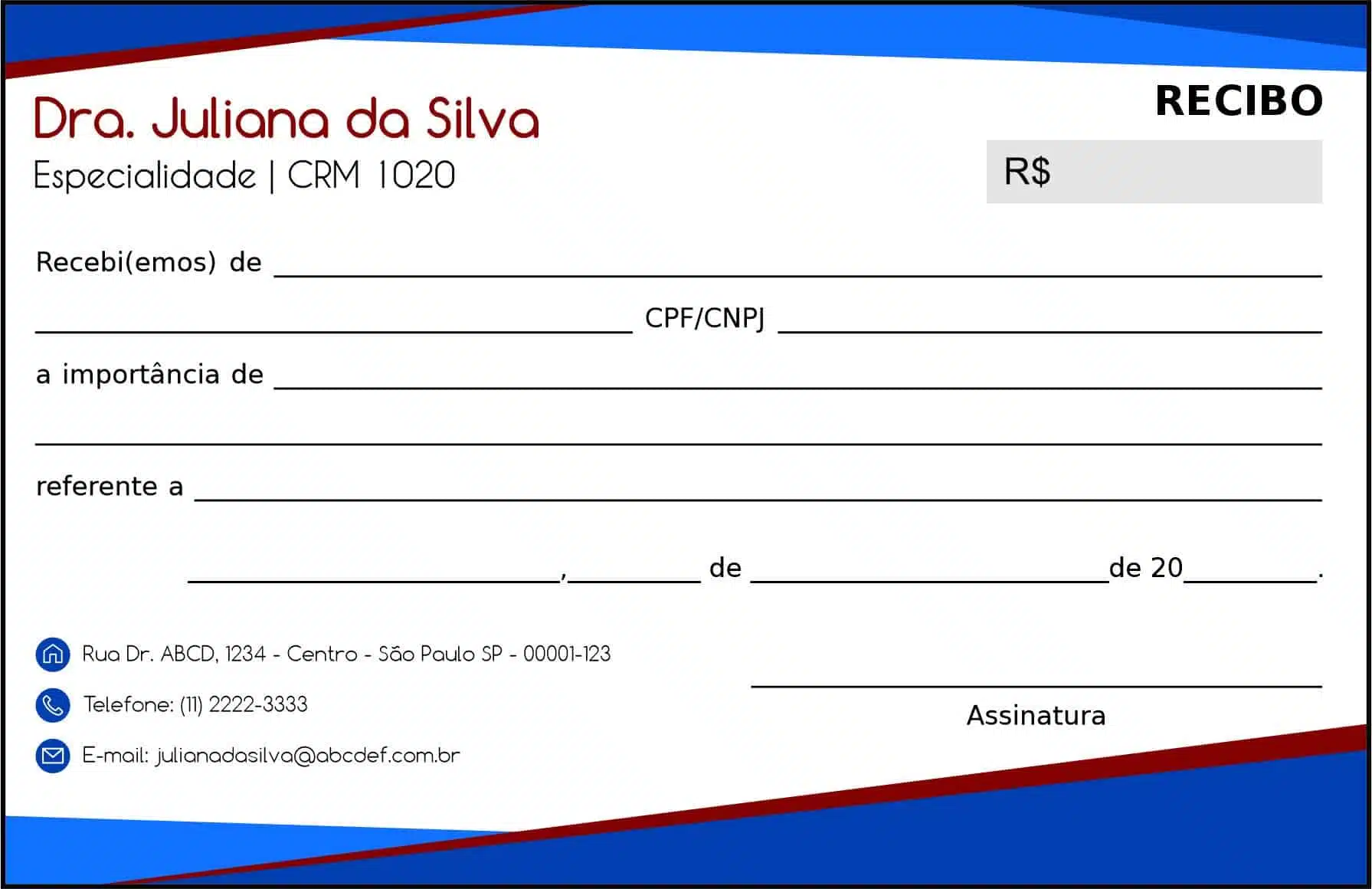 Recibo em 2 vias Angiologia e Vascular Gante