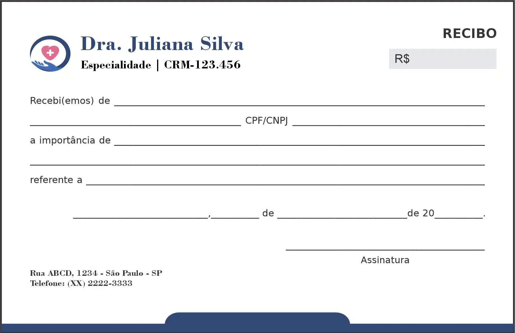 Recibo em 2 vias Cardiologista Rotterdam