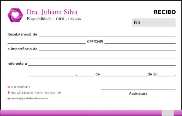Recibo em 2 vias Cardiologista Breda Recibo em 2 vias Cardiologista Breda