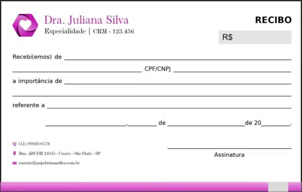 Recibo em 2 vias Cardiologista Breda Recibo em 2 vias Cardiologista Breda