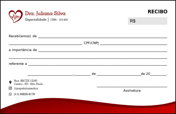 Recibo em 2 vias Cardiologista Wessem Recibo em 2 vias Cardiologista Wessem