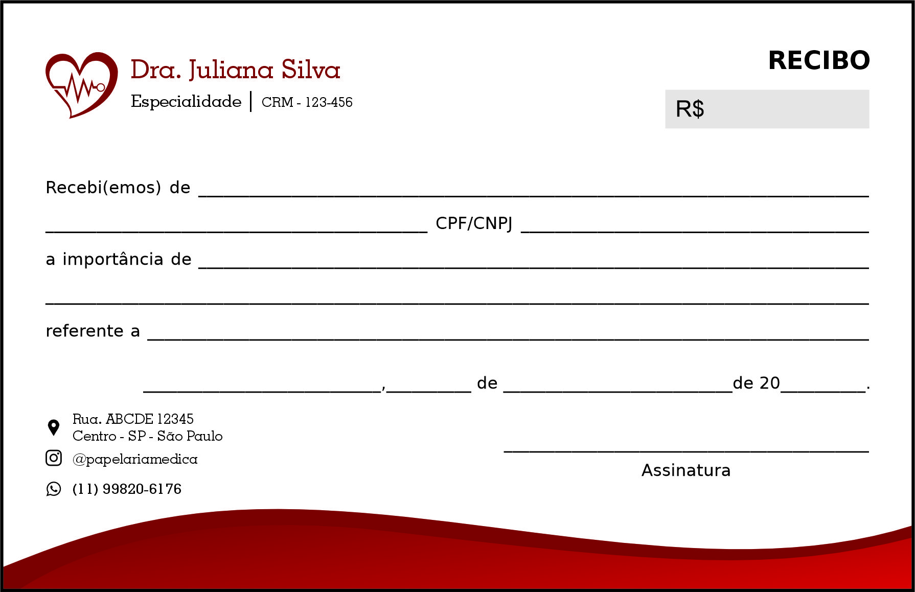 Recibo em 2 vias Cardiologista Wessem