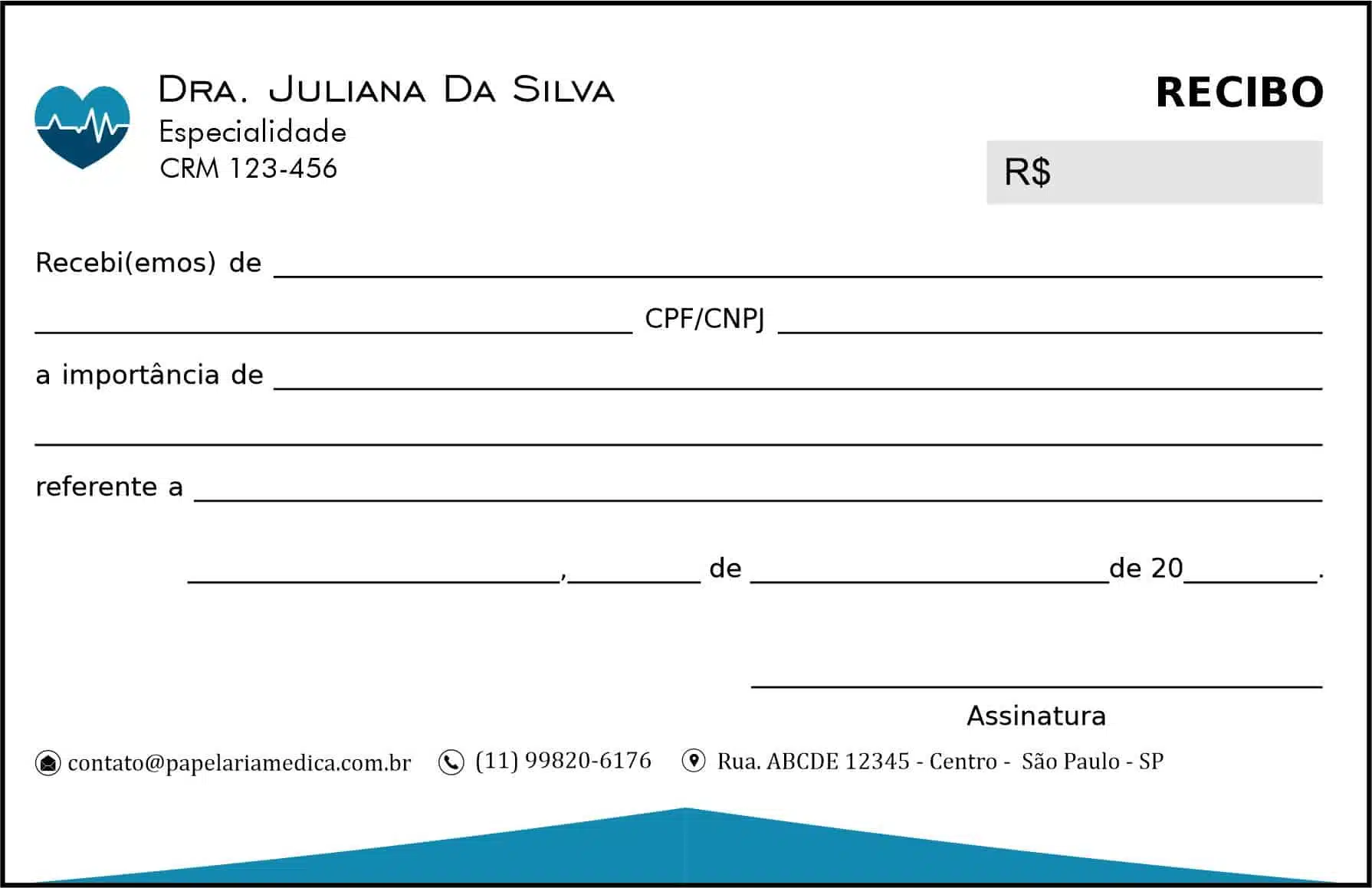 Recibo em 2 vias Cardiologista Lisse