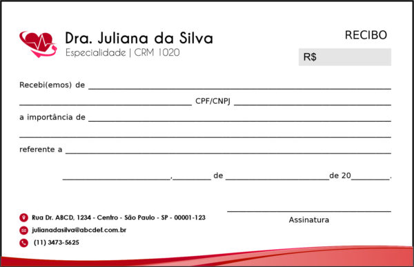 Recibo em 2 vias Cardiologista Gouda Recibo em 2 vias Cardiologista Gouda