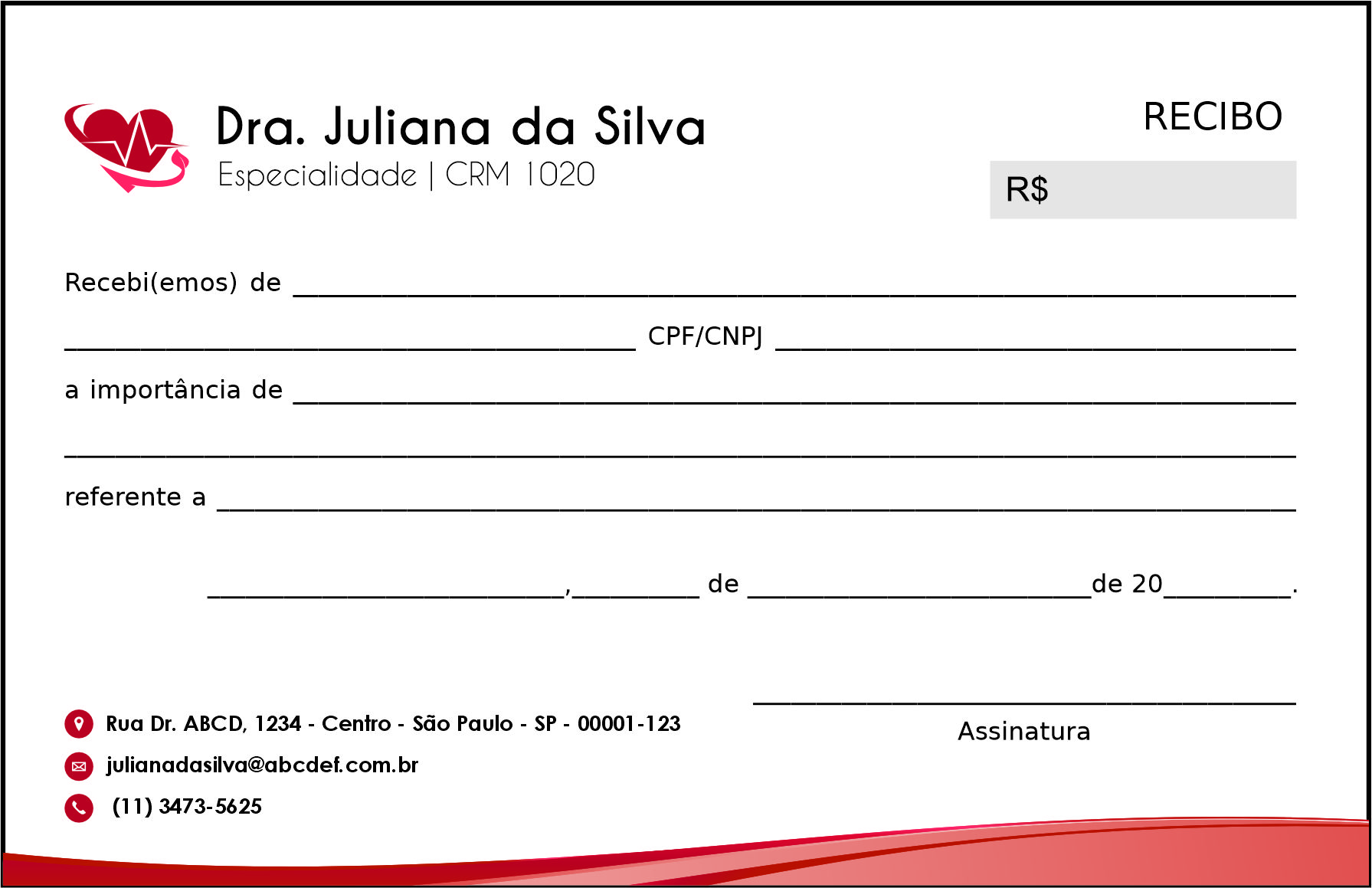 Recibo em 2 vias Cardiologista Gouda