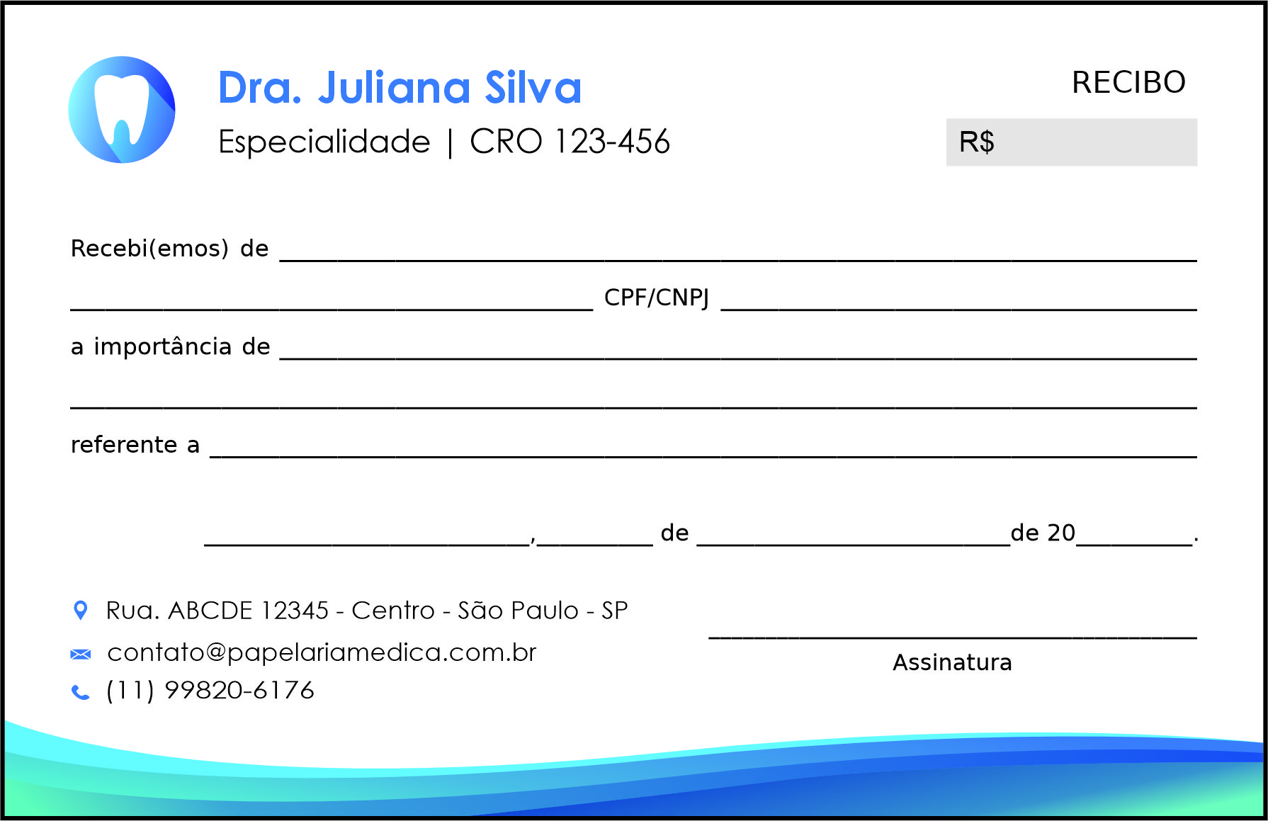 Recibo em 2 vias Odontologia Nantes