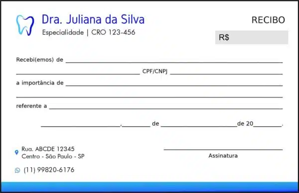 Recibo em 2 vias Odontológico Marselha Recibo em 2 vias Odontológico Marselha