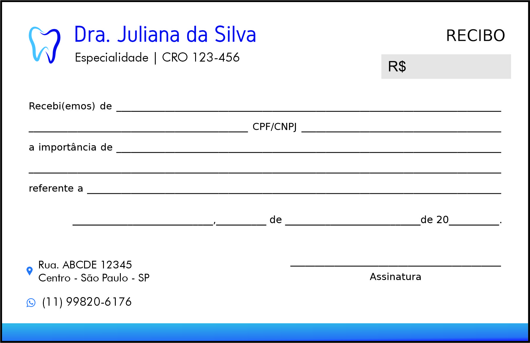 Recibo em 2 vias Odontológico Marselha