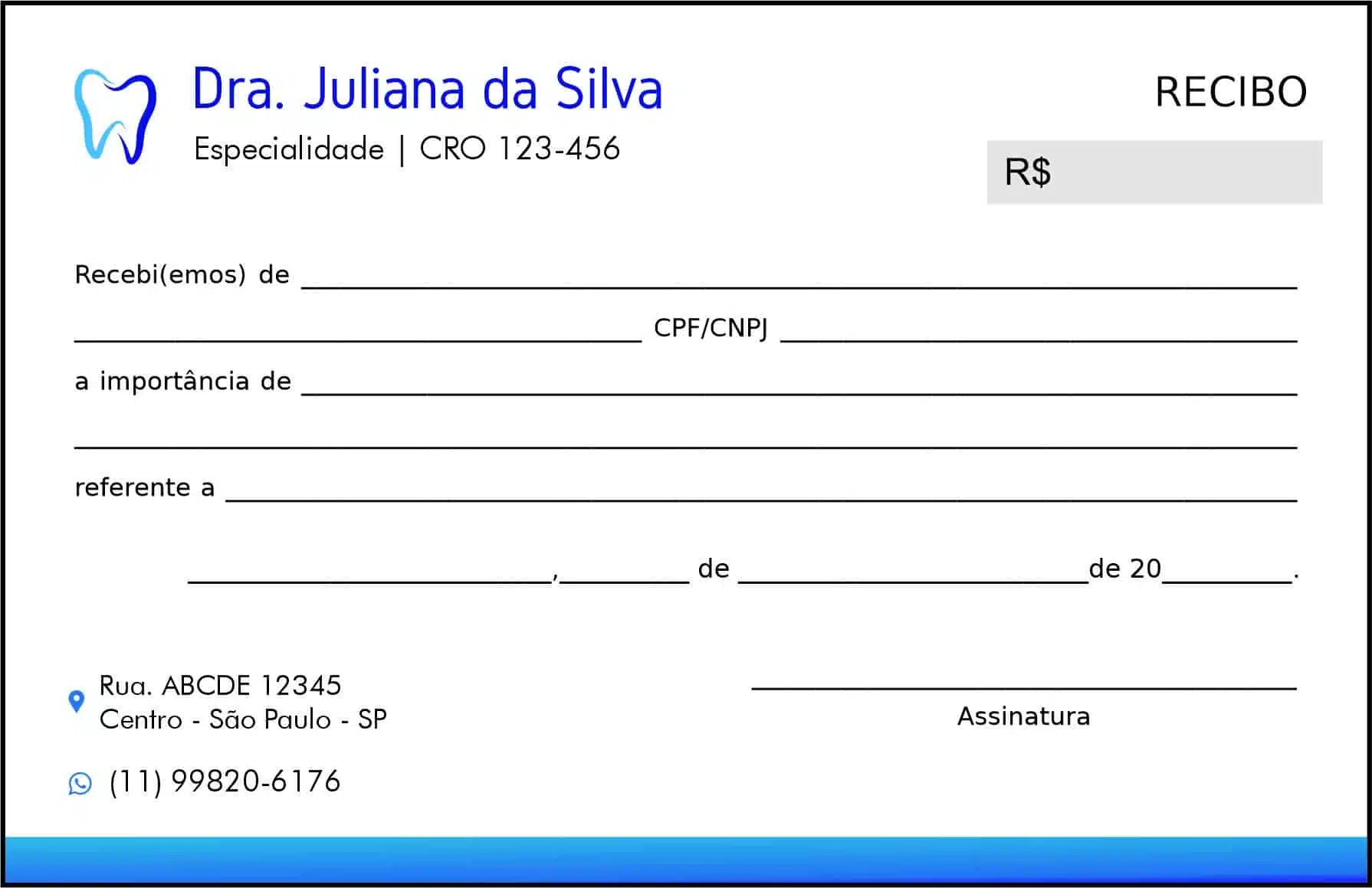 Recibo em 2 vias Odontológico Marselha