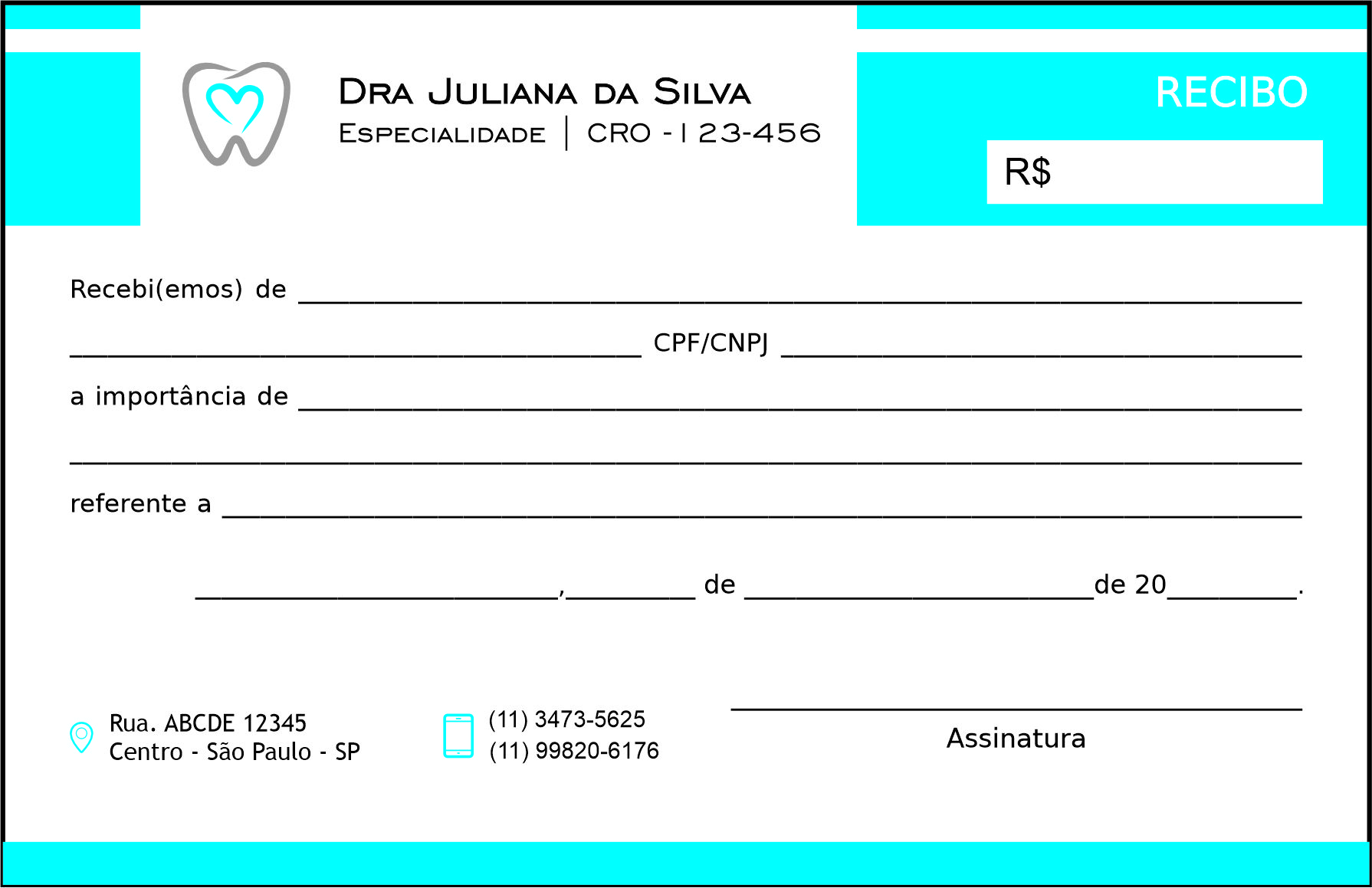 Recibo em 2 vias Odontologia Rennes