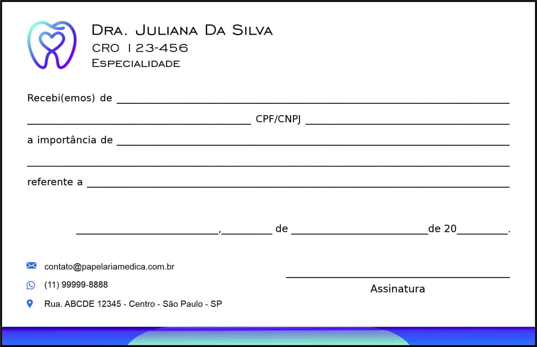 Recibo em 2 vias Odontologia Paris