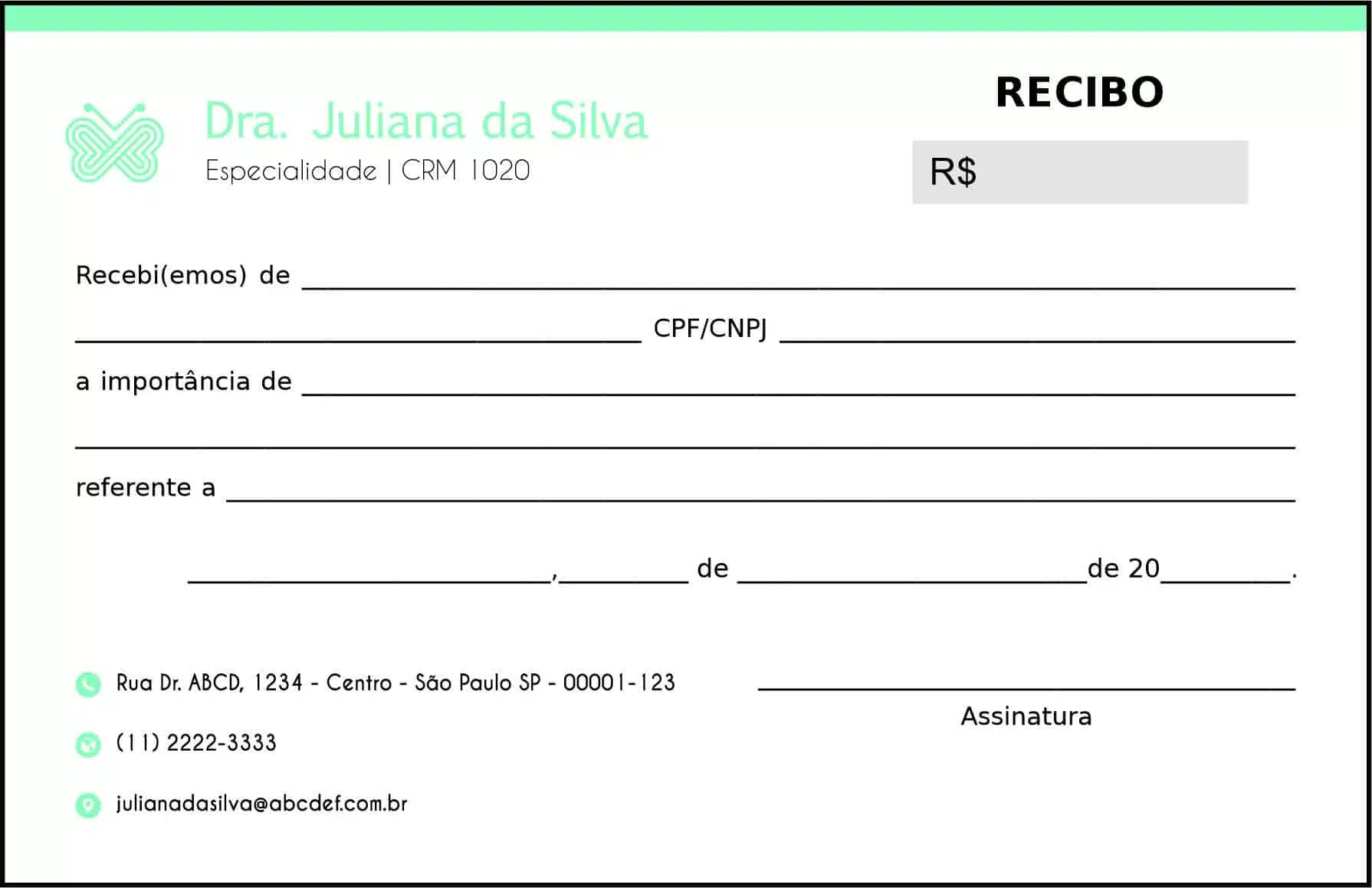 Recibo em 2 vias Endocrinologia Vancouver