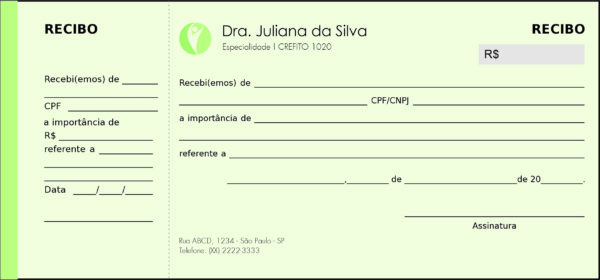 Recibo em 2 vias Fisioterapia Corinto Recibo em 2 vias Fisioterapia Corinto