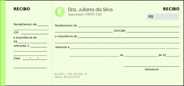 Recibo em 2 vias Fisioterapia Corinto Recibo em 2 vias Fisioterapia Corinto
