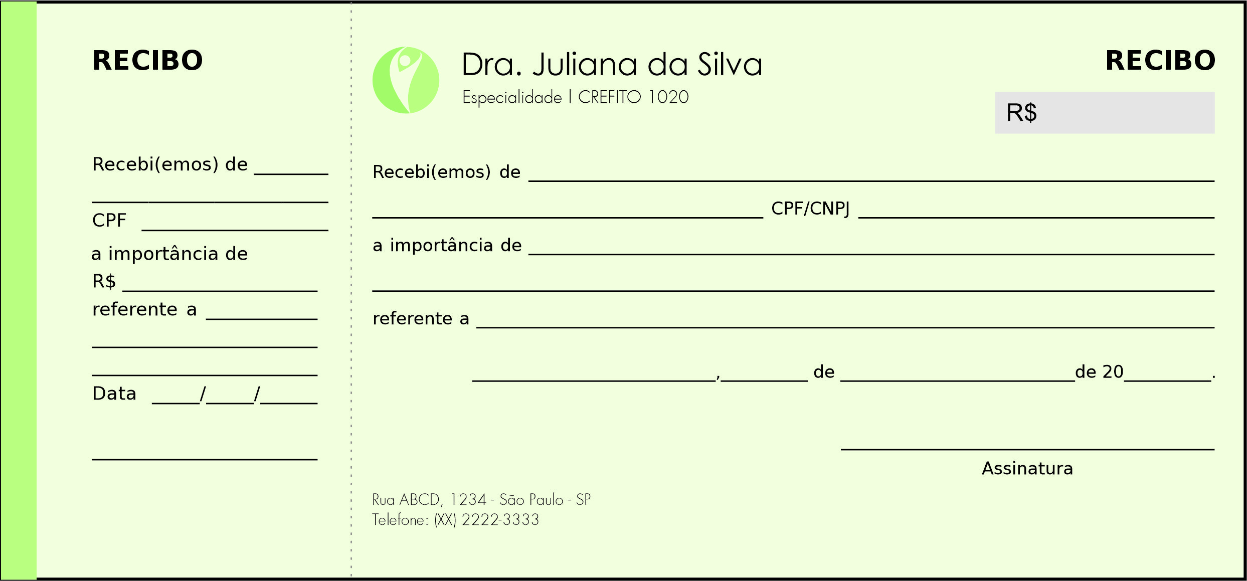 Recibo em 2 vias Fisioterapia Corinto