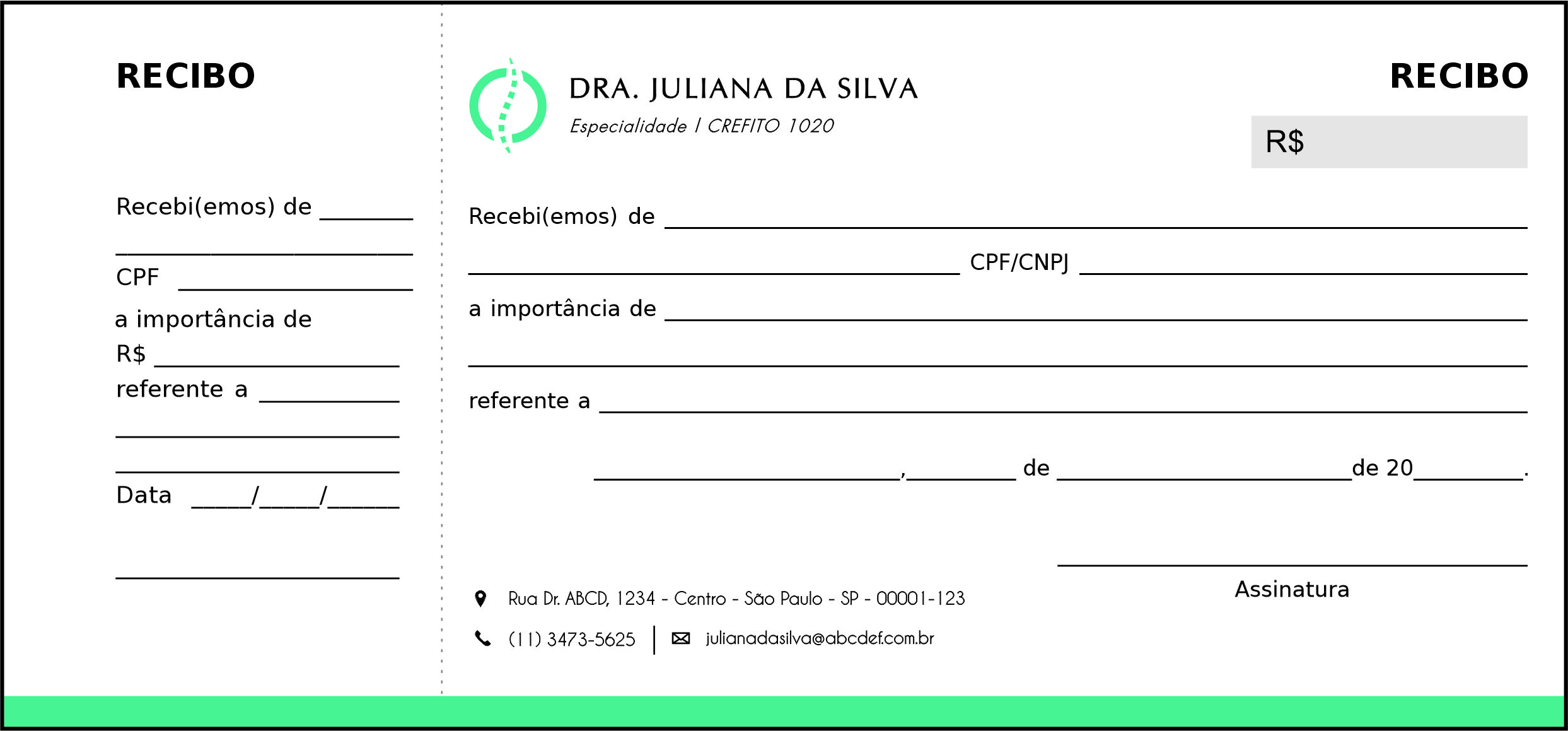 Recibo em 2 vias Fisioterapia Esparta