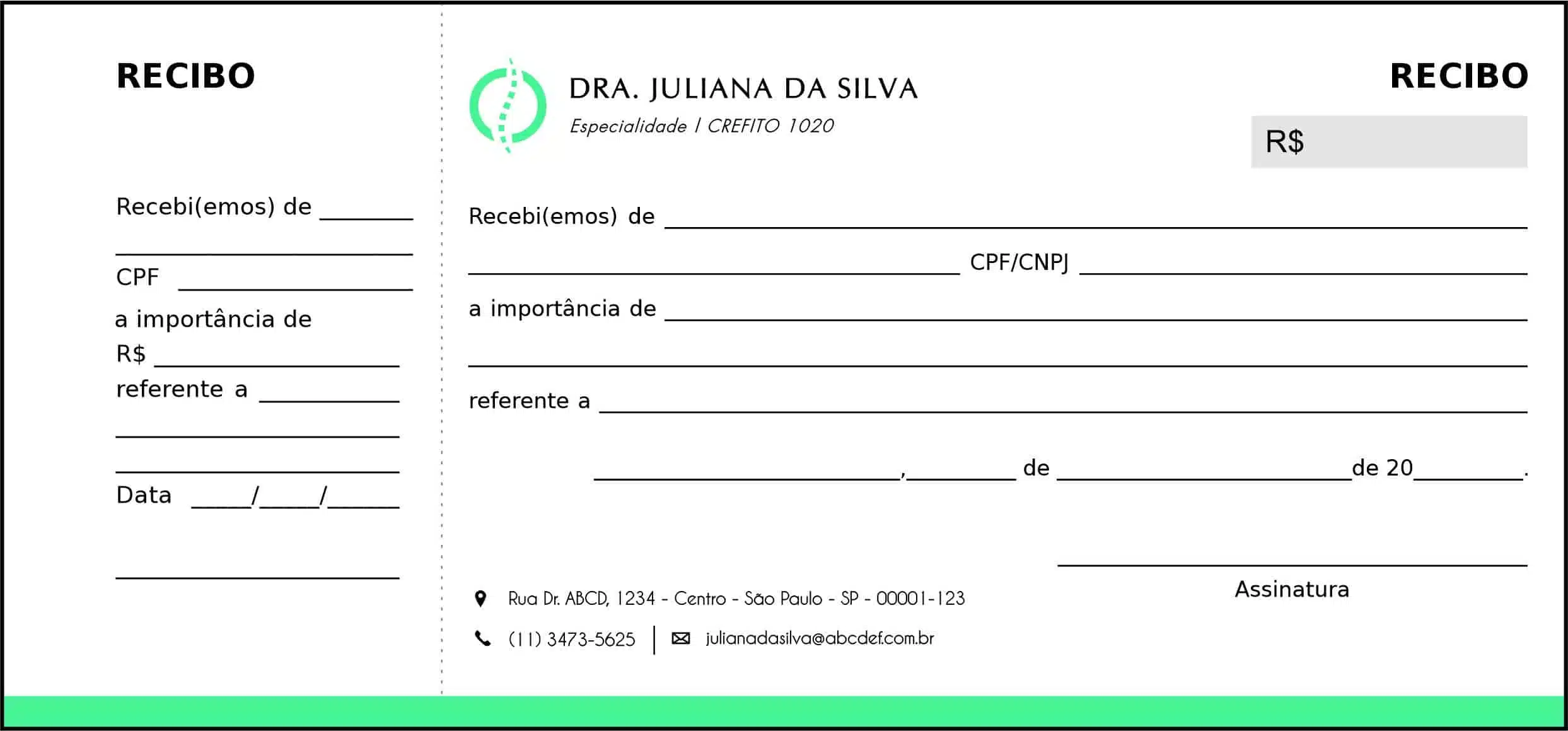 Recibo em 2 vias Fisioterapia Esparta