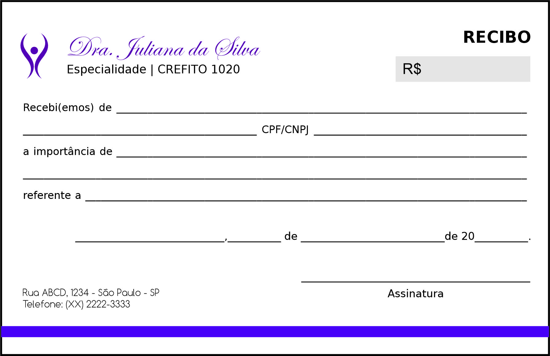 Recibo em 2 vias Fisioterapia Mileto