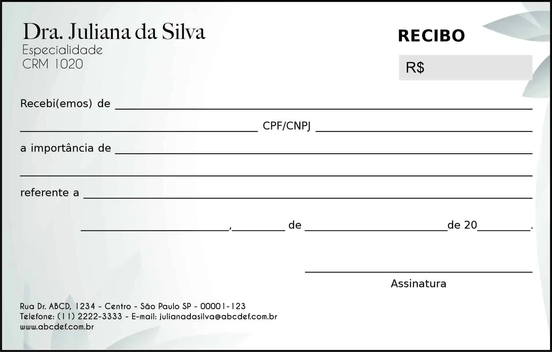 Recibo em 2 vias Clínica Geral Faium