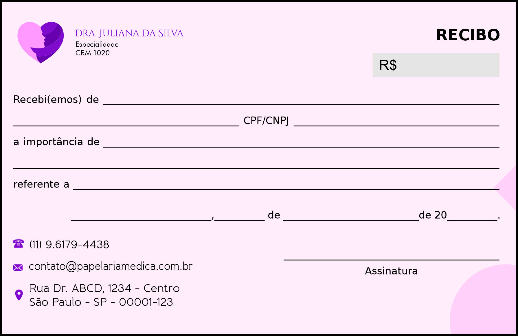 Recibo em 2 vias Ginecologia Denver