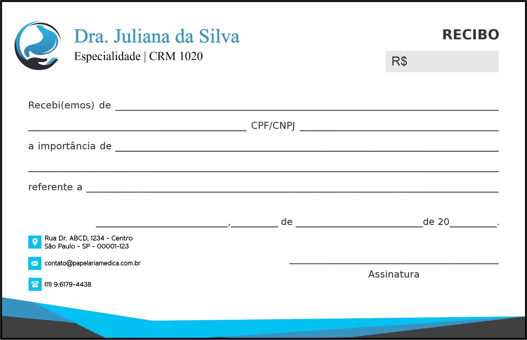 Recibo em 2 vias Gastroenterologia São Petersburgo