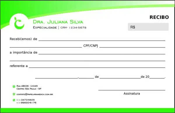 Recibo em 2 vias Nutricionista Córdoba Recibo em 2 vias Nutricionista Córdoba