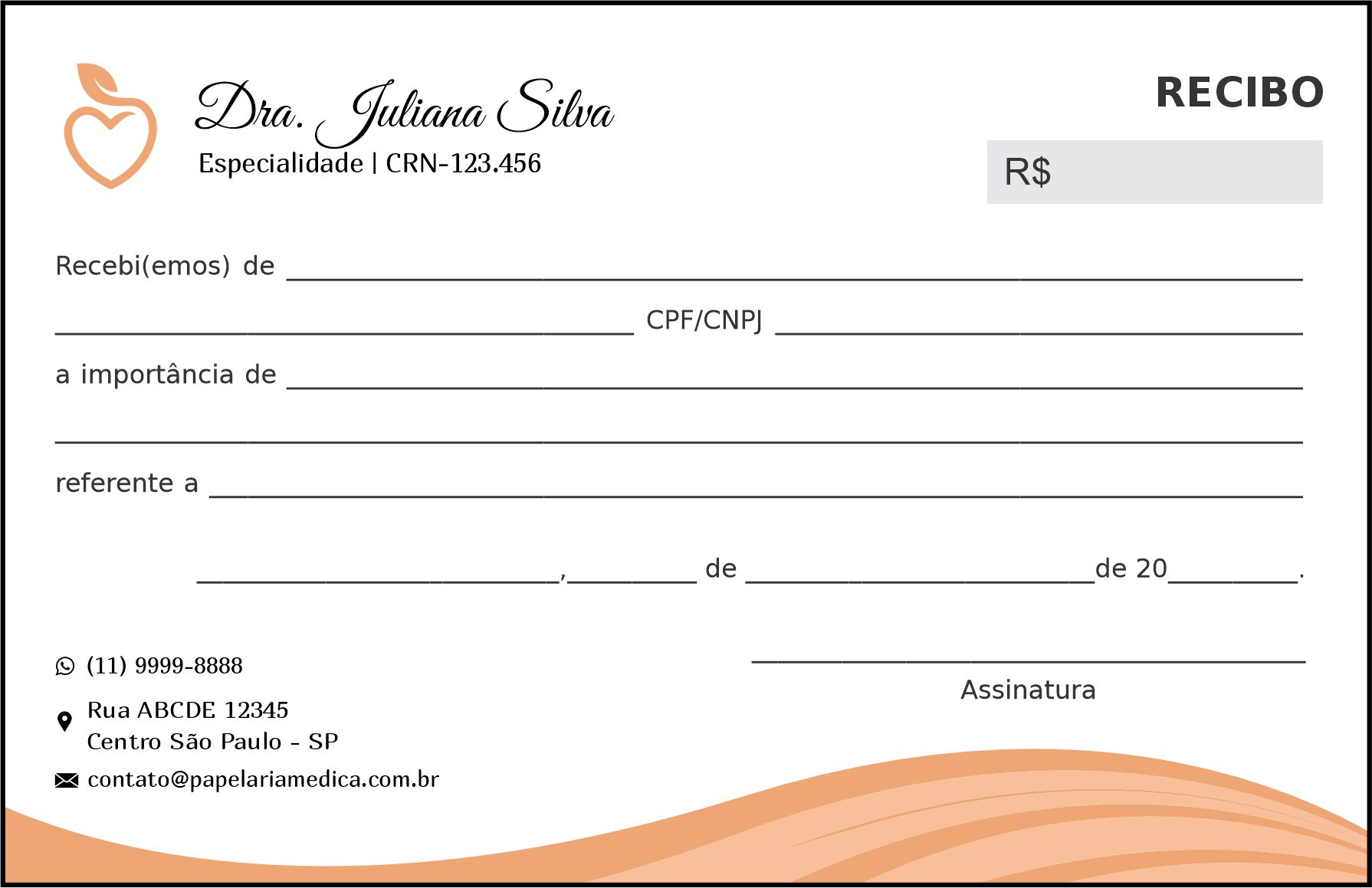 Recibo em 2 vias Nutricionista La Plata