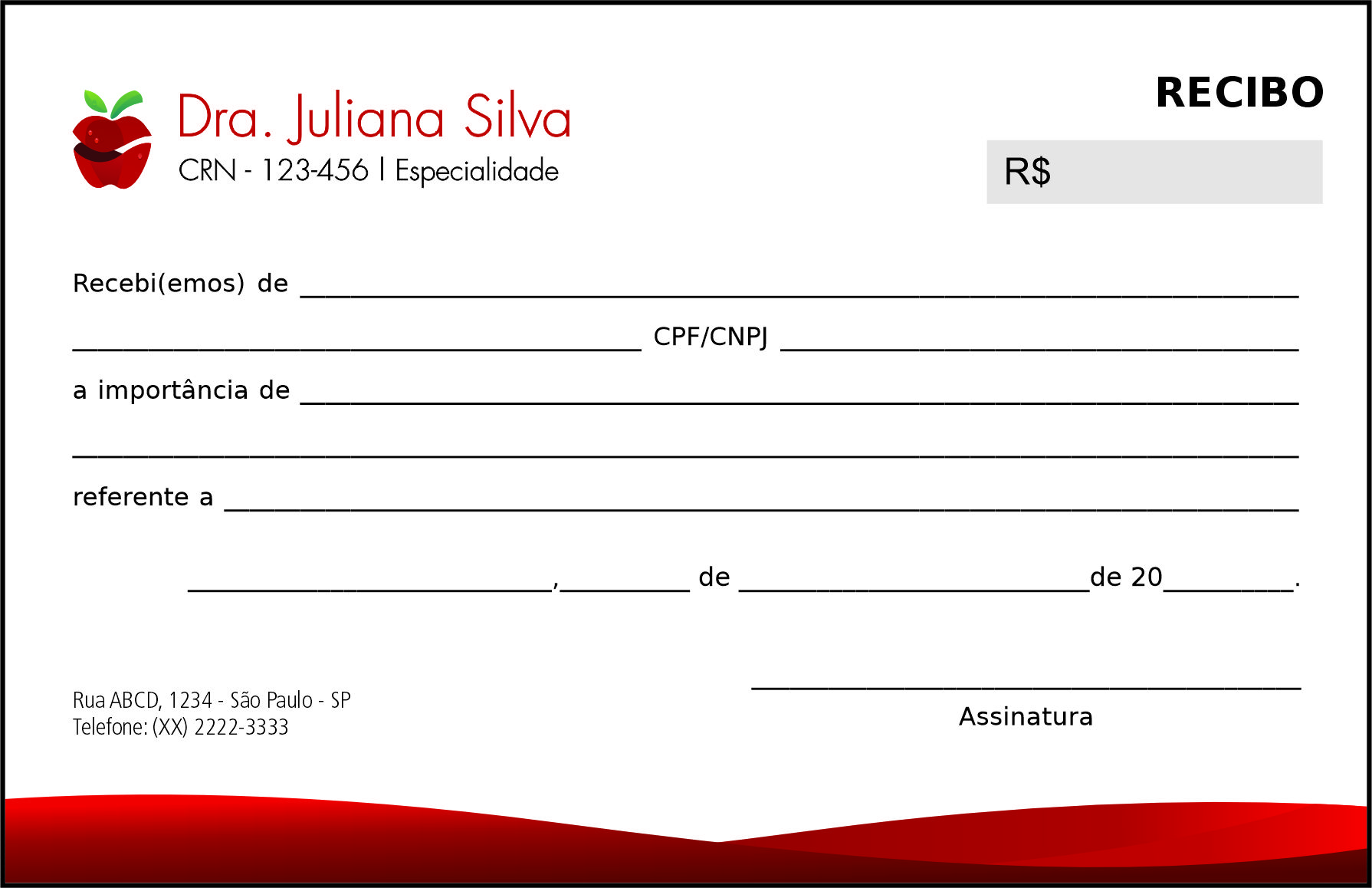 Recibo em 2 vias Nutricionista Rosário