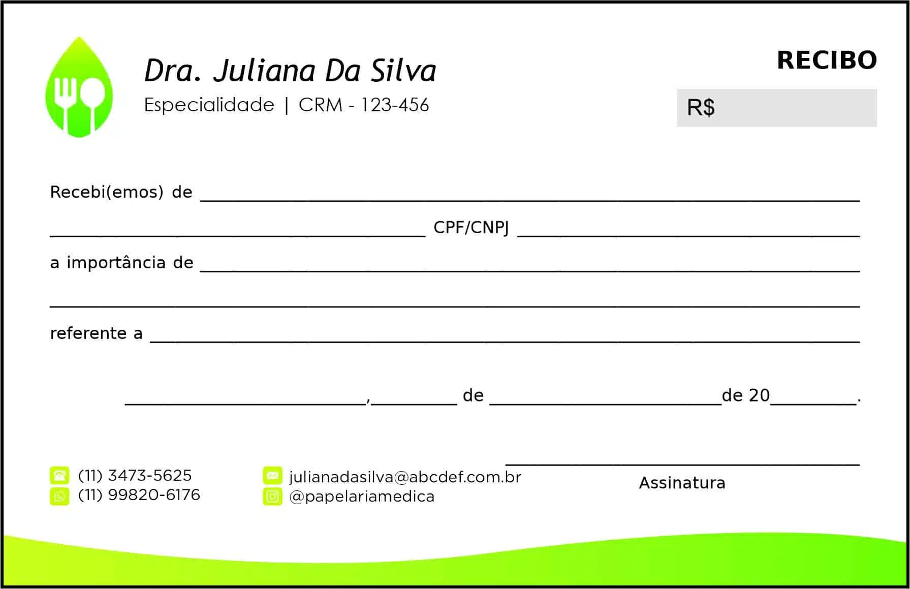 Recibo em 2 vias Nutricionista Buenos Aires