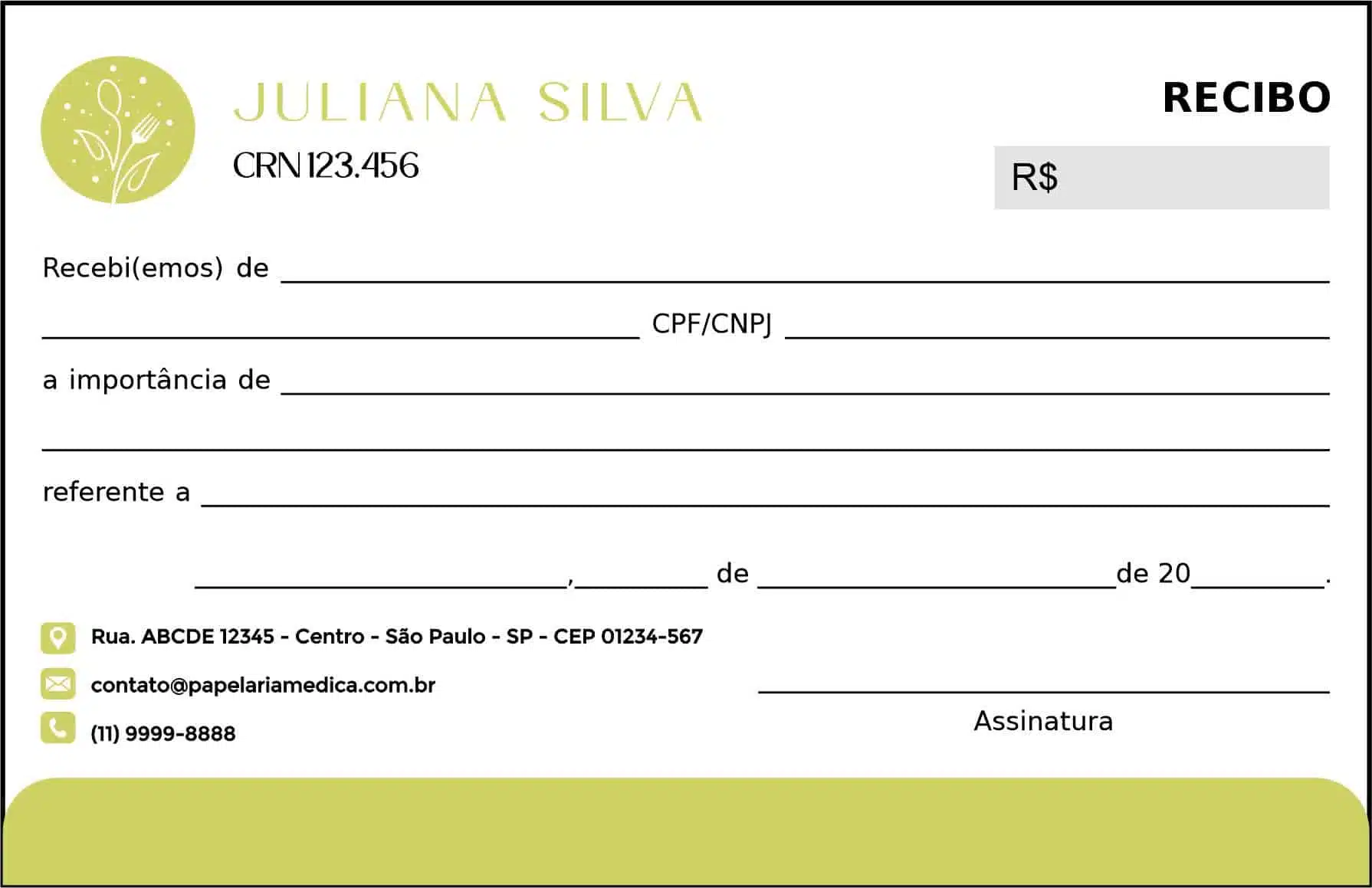 Recibo em 2 vias Nutricionista Salta