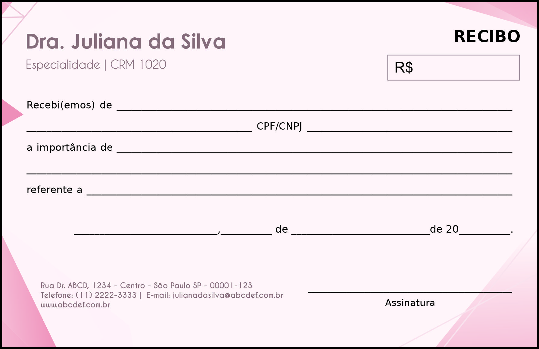 Recibo em 2 vias Oncologia Tóquio