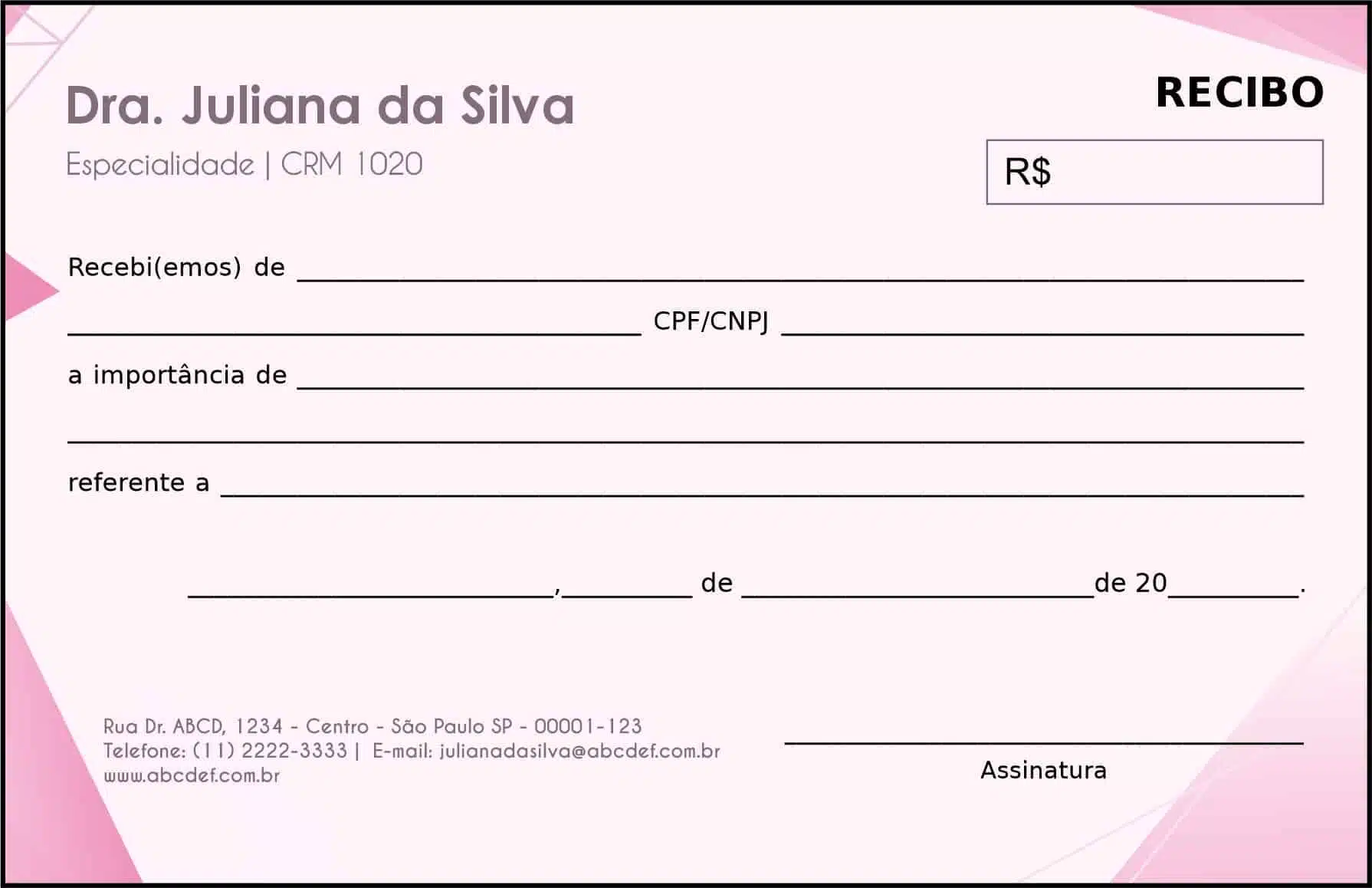 Recibo em 2 vias Oncologia Tóquio
